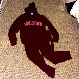 VSPINK MAROON SWEAT SET SIZE L